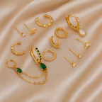 Emerald Teardrop – Gold-Tone Crystal Ear Stack Set