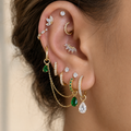 Emerald Teardrop – Gold-Tone Crystal Ear Stack Set