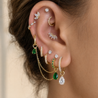 Emerald Teardrop – Gold-Tone Crystal Ear Stack Set