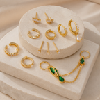 Emerald Teardrop – Gold-Tone Crystal Ear Stack Set
