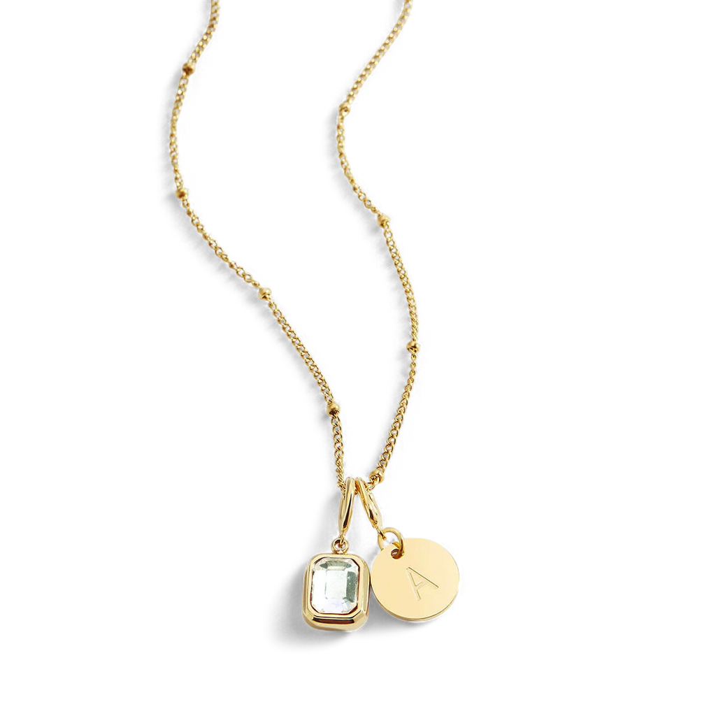 Baguette Birthstone & Initial Necklace