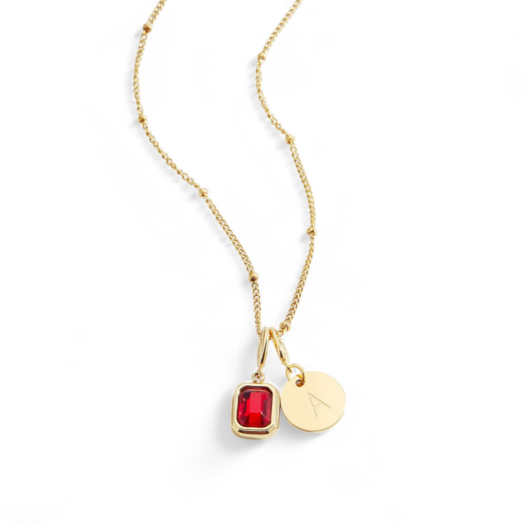 Baguette Birthstone & Initial Necklace
