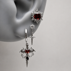 Crimson Gothic Ear Trio – Silver-Tone Red Crystal Earring Set