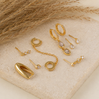 Retro Teardrop Chain Ear Stack – Gold-Tone Brass & Zircon 8-Piece Set