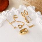 Retro Teardrop Chain Ear Stack – Gold-Tone Brass & Zircon 8-Piece Set