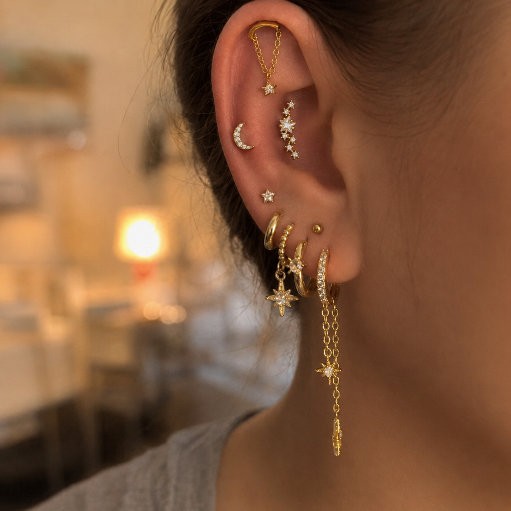 Milky Way – Gold-Tone Zircon Celestial Ear Stack, 9-Piece Set