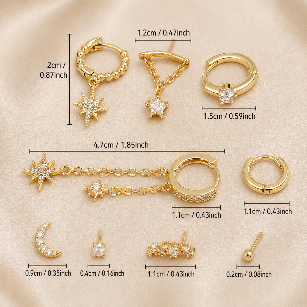Milky Way – Gold-Tone Zircon Celestial Ear Stack, 9-Piece Set