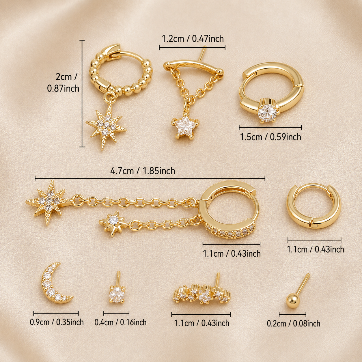 Milky Way – Gold-Tone Zircon Celestial Ear Stack, 9-Piece Set