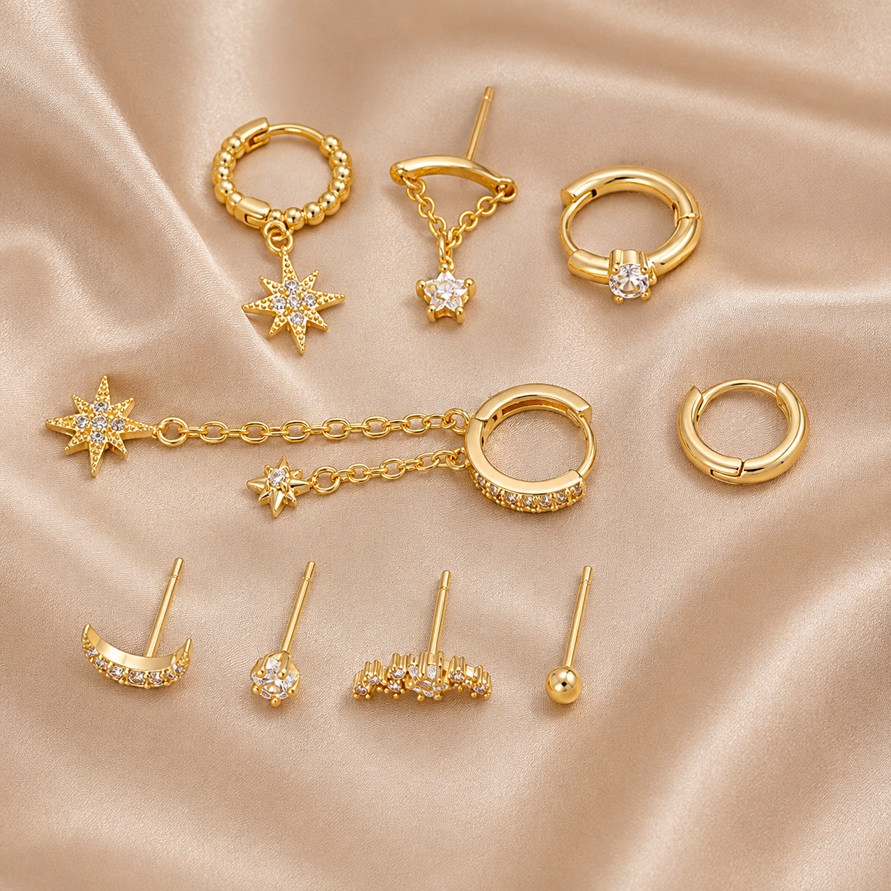Milky Way – Gold-Tone Zircon Celestial Ear Stack, 9-Piece Set