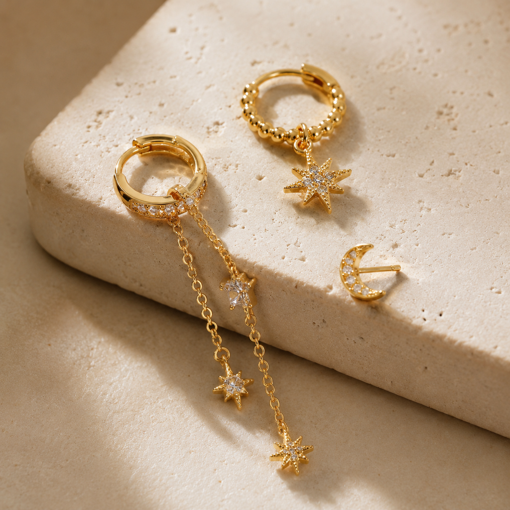 Milky Way – Gold-Tone Zircon Celestial Ear Stack, 9-Piece Set