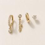 Golden Glow 4-Piece Curated Ear Stack Set – Crystal Huggie, Chain Drop, Hoop & Stud