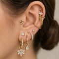 Crystal Bloom Chain Ear Stack – Gold-Tone Clear Stone Set