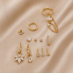 Crystal Bloom Chain Ear Stack – Gold-Tone Clear Stone Set