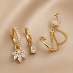 Crystal Bloom Chain Ear Stack – Gold-Tone Clear Stone Set