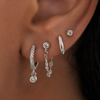 Golden Glow 4-Piece Curated Ear Stack Set – Crystal Huggie, Chain Drop, Hoop & Stud
