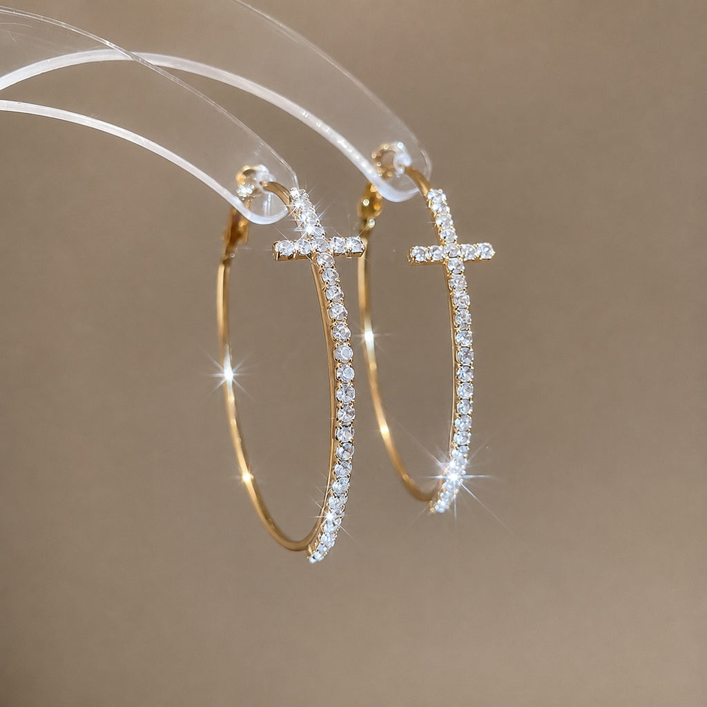 Crystal Cross Hoop Earrings for Women | Glow Drop Jewelry