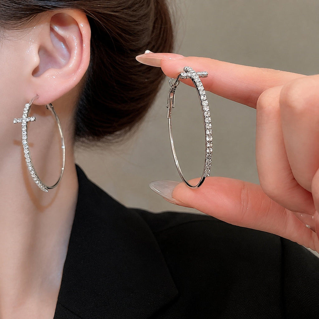 Crystal Cross Hoop Earrings for Women | Glow Drop Jewelry