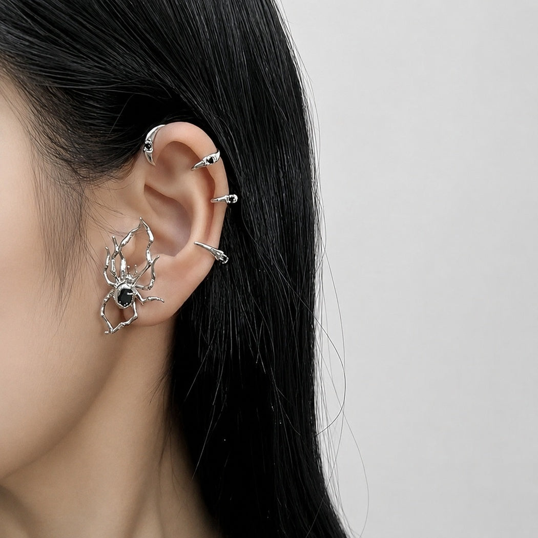 Gothic Spider Ear Cuff with Black Stone | Glow Drop Jewelry