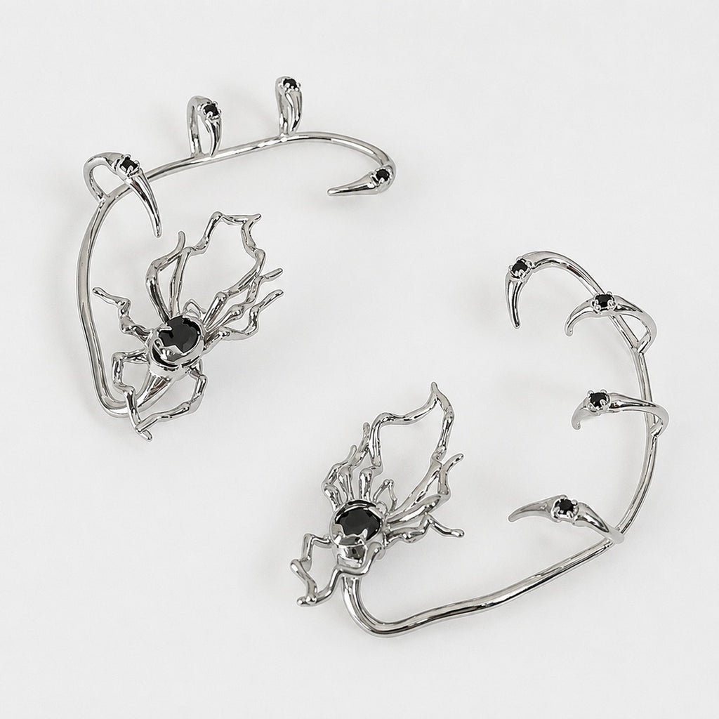 Gothic Spider Ear Cuff with Black Stone | Glow Drop Jewelry